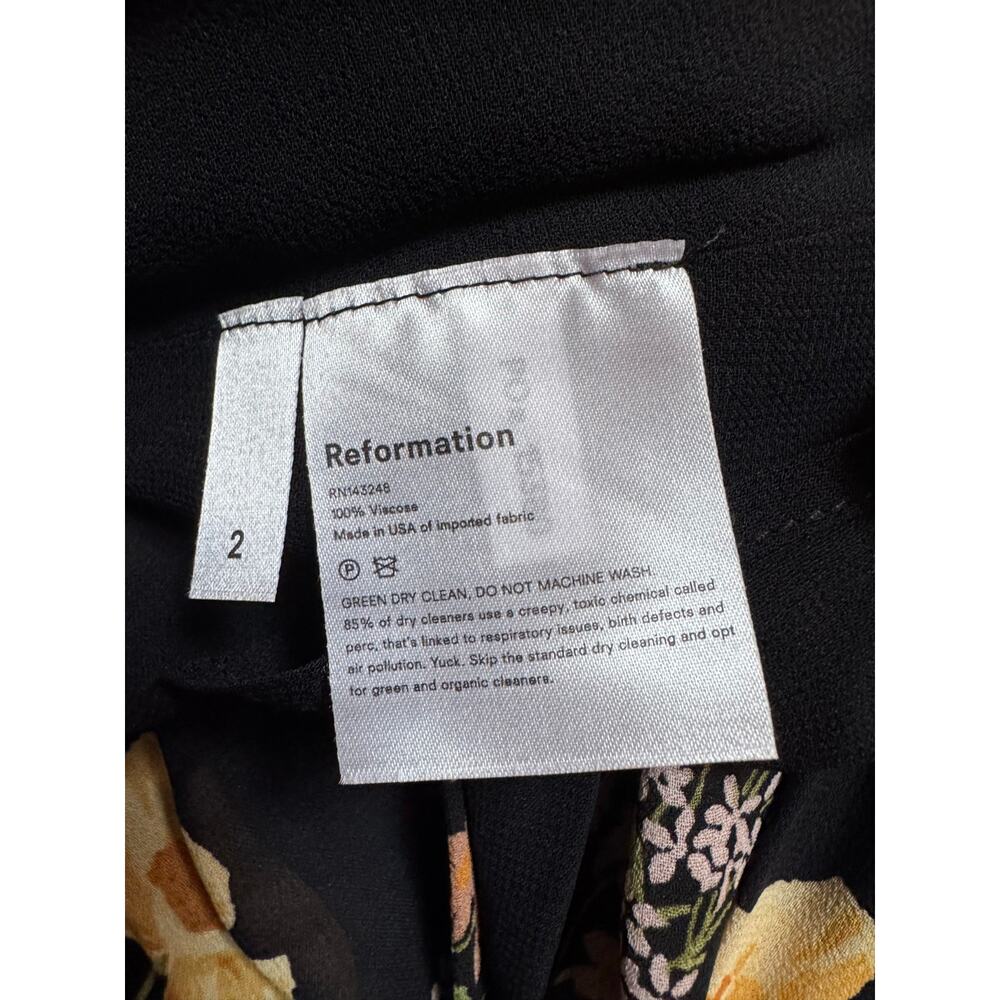 Reformation Jaden Black Floral Tie Strap Midi Dress - Size 2 - Picture 3 of 5